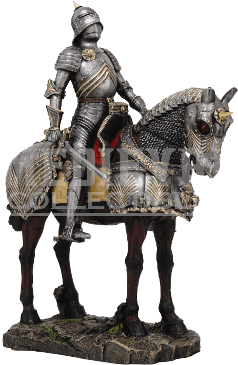 Medieval Knight And Warhorse Statue - Large 13"h Medieval Knight On Calvary Horse Statue (721x721), Png Download