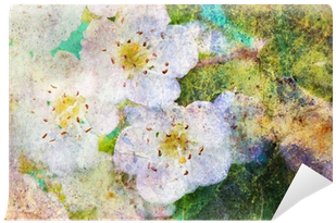 Spring White Flowers And Messy Watercolor Splatter - Komar Wall Mural (400x400), Png Download