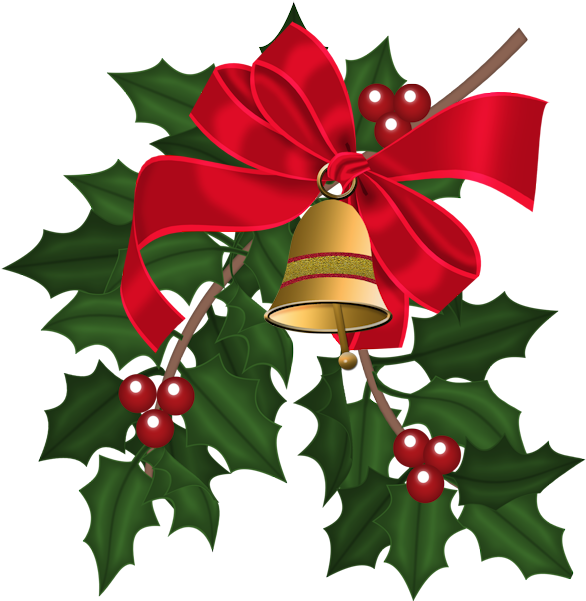 Christmas Bells & Holly Leaves - Winter Decoration Clipart (600x600), Png Download