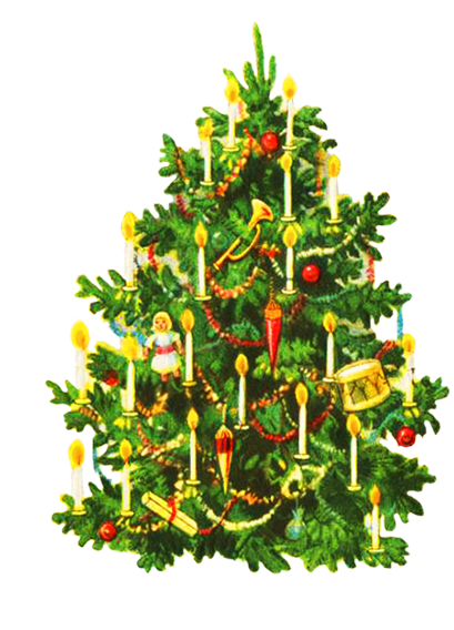 Oldfashioned Decorated Christmas Tree - Vintage Christmas Cards Christmas Tree (435x591), Png Download