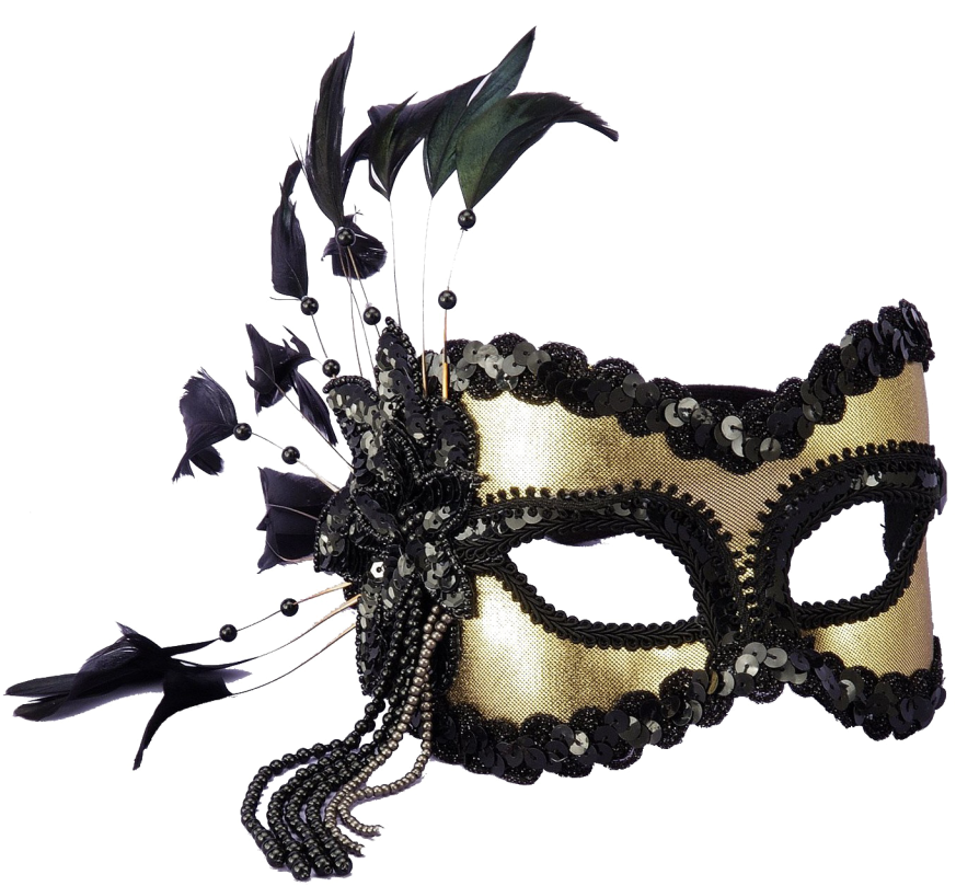 Carnival Mask Png Pic - Black And Gold Sequin And Feather Mardi Gras Mask (1024x1024), Png Download