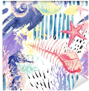Creative Abstract Watercolor Marine Seamless Pattern - Watercolor Painting (400x400), Png Download