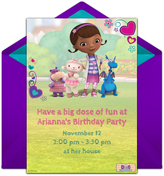 Doc Mcstuffins Online Invitation - Doc Mcstuffins Themed Party Invitations (650x650), Png Download