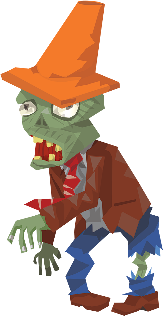 Road Cone Zombie, Plants Vs Zombies - Cartoon (777x1116), Png Download