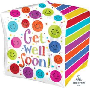 17 - 15" X15" Get Well Soon Cube Cubez - Mylar Balloons (300x400), Png Download