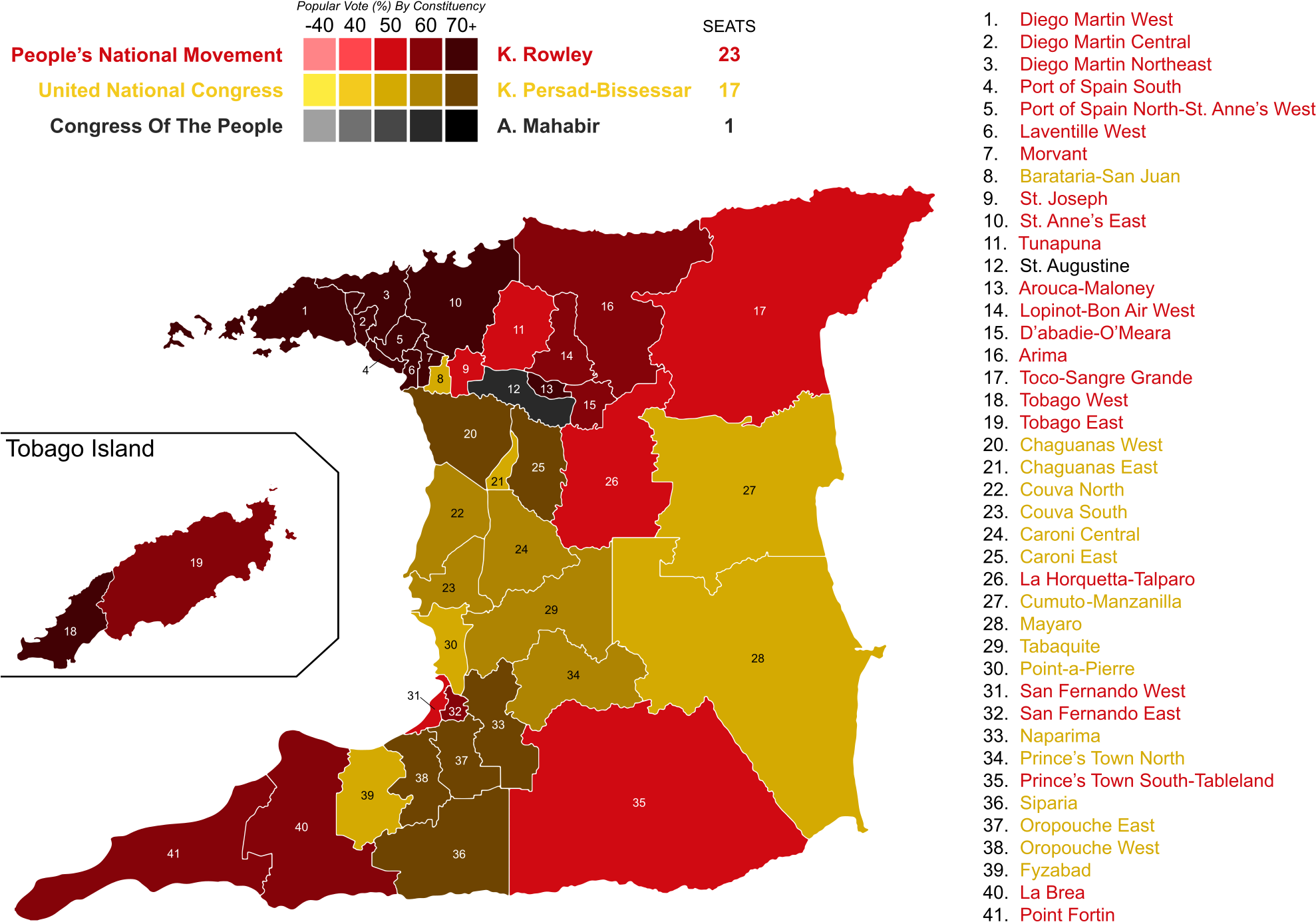 2015 Trinidad And Tobago General Election Wikipedia - 41 Constituencies In Trinidad And Tobago (2000x1424), Png Download