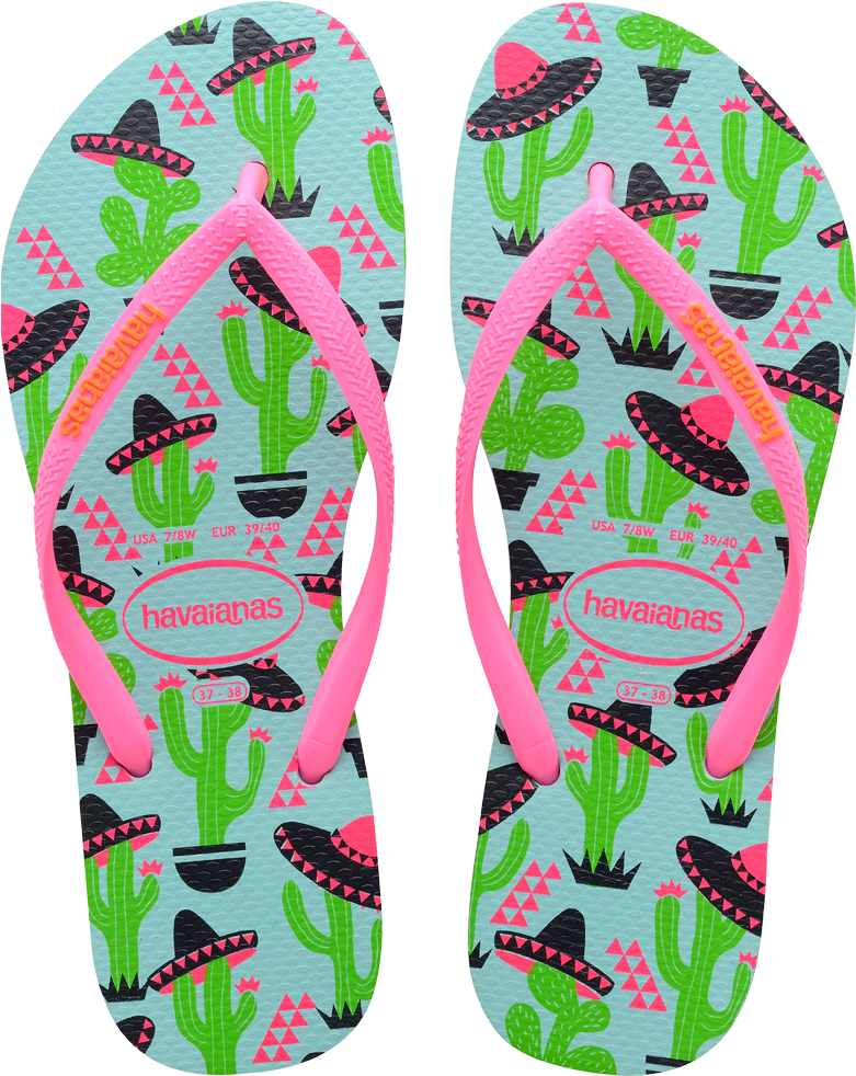 Bring Fun, Mexican Flair To Your Feet With Lively Cacti - Havaianas Slim Cool Flip Flops Women's Sandals Ice (780x1000), Png Download