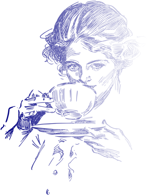 Tea Coffee Beer Cafe Drink - Woman Drink Coffee Drawing (530x750), Png Download