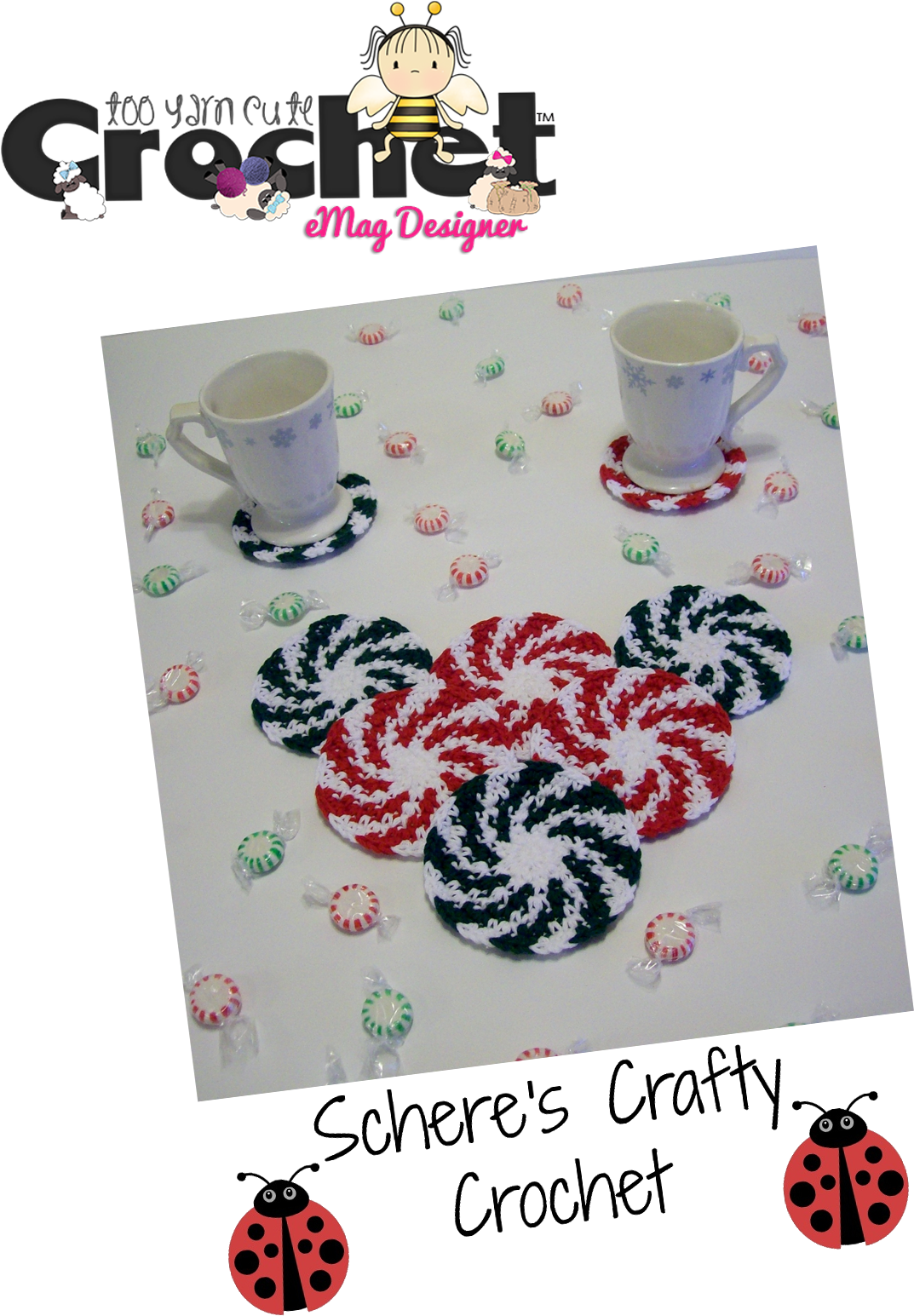 Christmas Tree Emoticon Facebook - Crochet Peppermint Coaster (1275x1650), Png Download