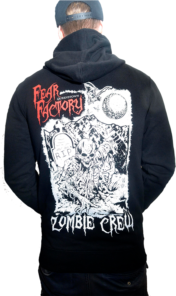 Fear-factory Queesntown Zombie Head Hoody Back (667x1000), Png Download