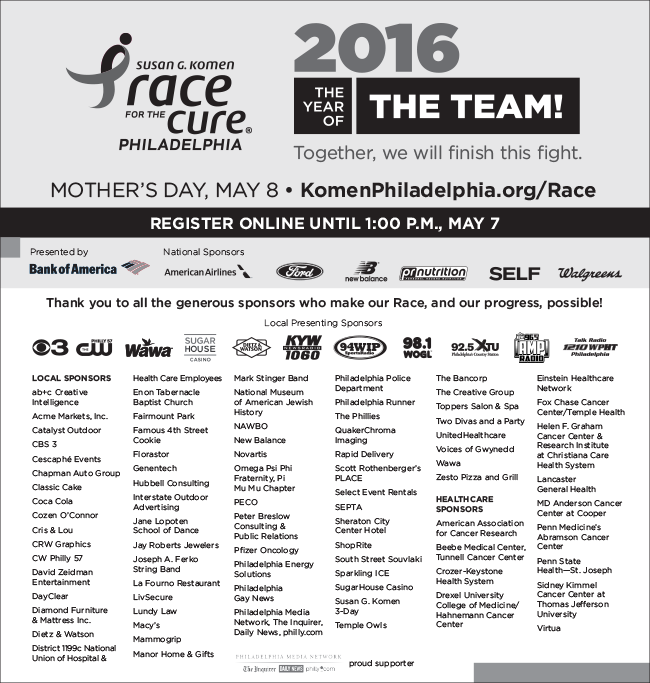 2016 Race Sponsors Thank You Ad - Komen Race For The Cure (650x683), Png Download