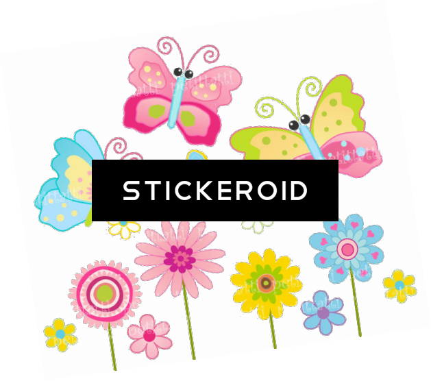 Cute Butterflies Butterfly - Cartoon Butterflies And Flowers (629x556), Png Download