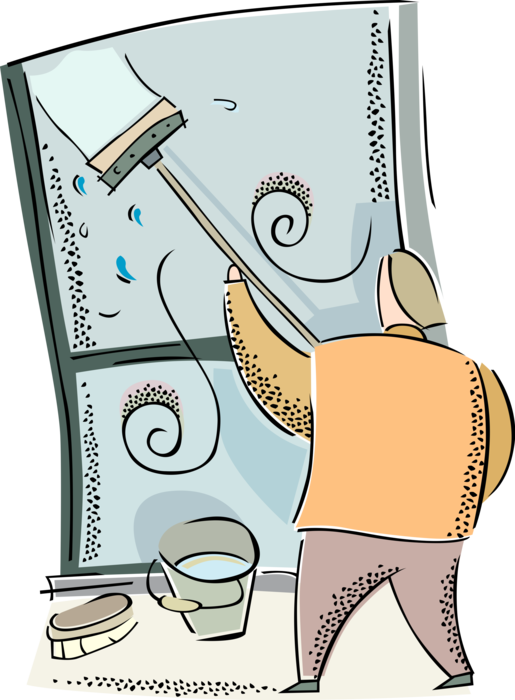 Vector Illustration Of Window Washer Cleaning And Washing - Cartoon (515x700), Png Download