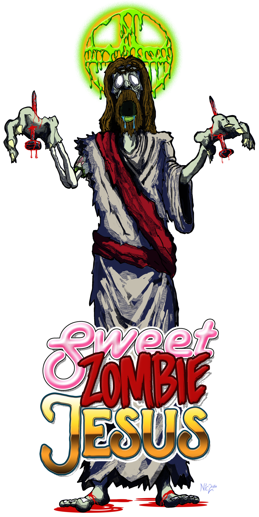 Sweet Zombie Jesus - Humor Slouchy V-neck Sweet Zombie Jesus (1000x1991), Png Download