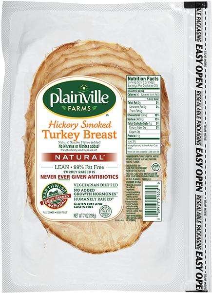 Natural* Pre-sliced Hickory Smoked Turkey Breast - Plainville Farms Turkey, Ground, 94% Lean/6% Fat - (600x600), Png Download