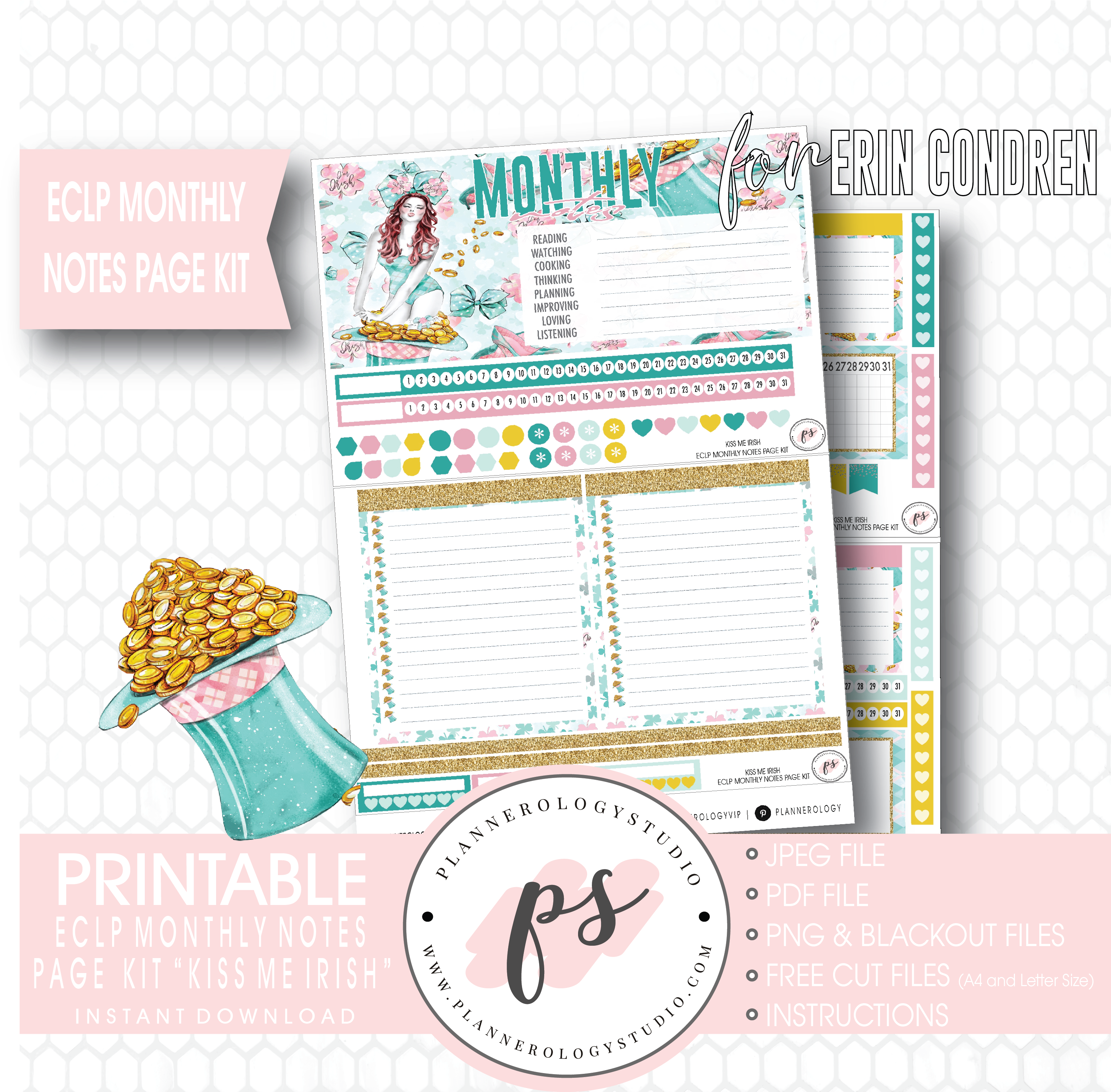 Kiss Me Irish Monthly Notes Page Kit Digital Printable - 2019 (3067x3000), Png Download