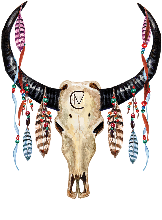 Bull Skull With Feathers (735x861), Png Download