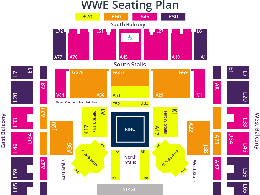 Wwe Map Website Click To Enlarge - Brighton Centre Seating Plan Wrestling (860x660), Png Download