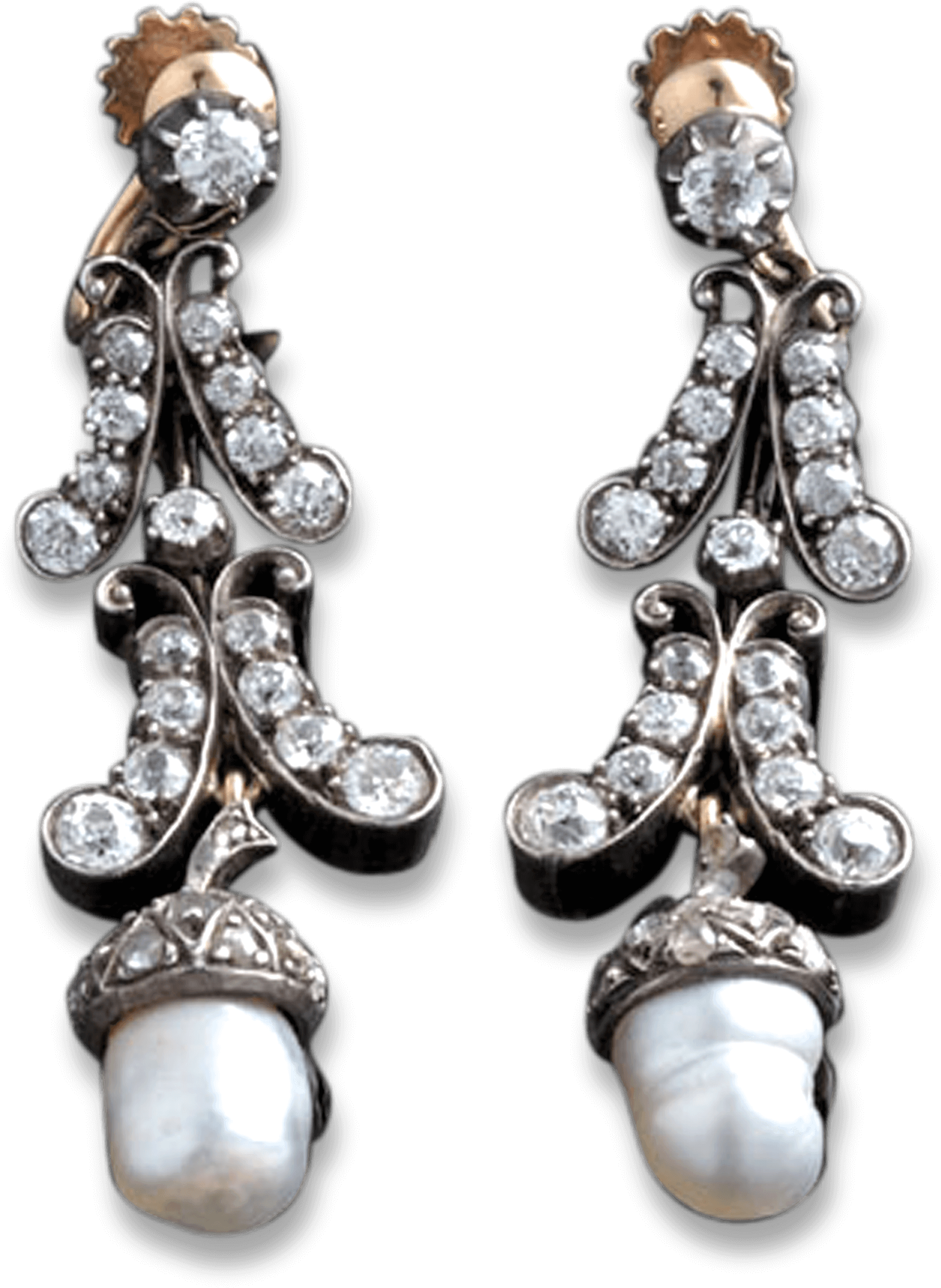 Edwardian Baroque Pearl & Diamond Earrings - Earring (2500x2500), Png Download
