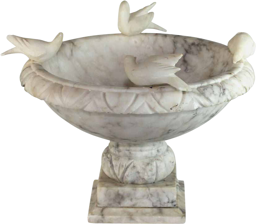 Vintage Italian Carved White Marble Bird Bath With - Statue (821x821), Png Download