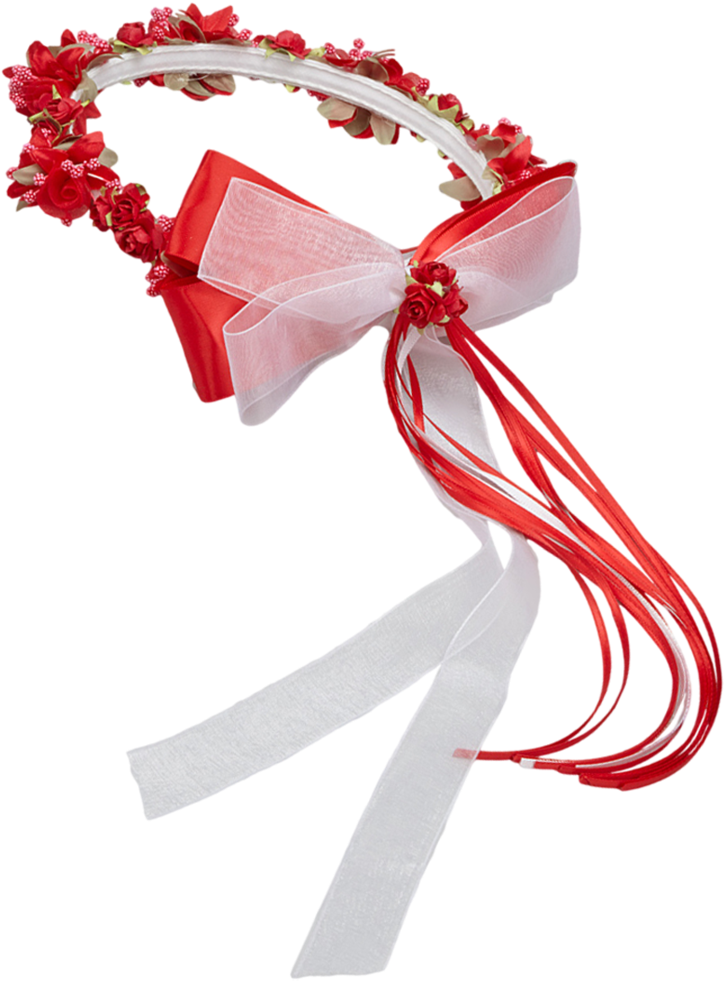Red Silk Floral Crown Wreath W Satin Back Bows Girls - Gift Wrapping (745x1024), Png Download