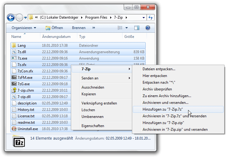 7 Zip Fügt Sich Nahtlos Ins Kontext Menü Des Windows - Windows 7 (753x515), Png Download