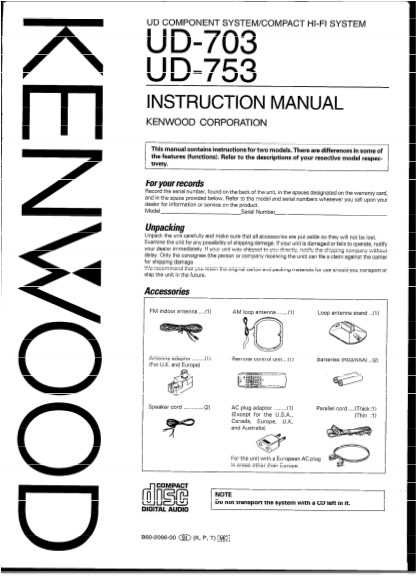 Compact Disc Digital Audio Ud-753 Directly Online Or - Kenwood M 85 Manual (577x609), Png Download
