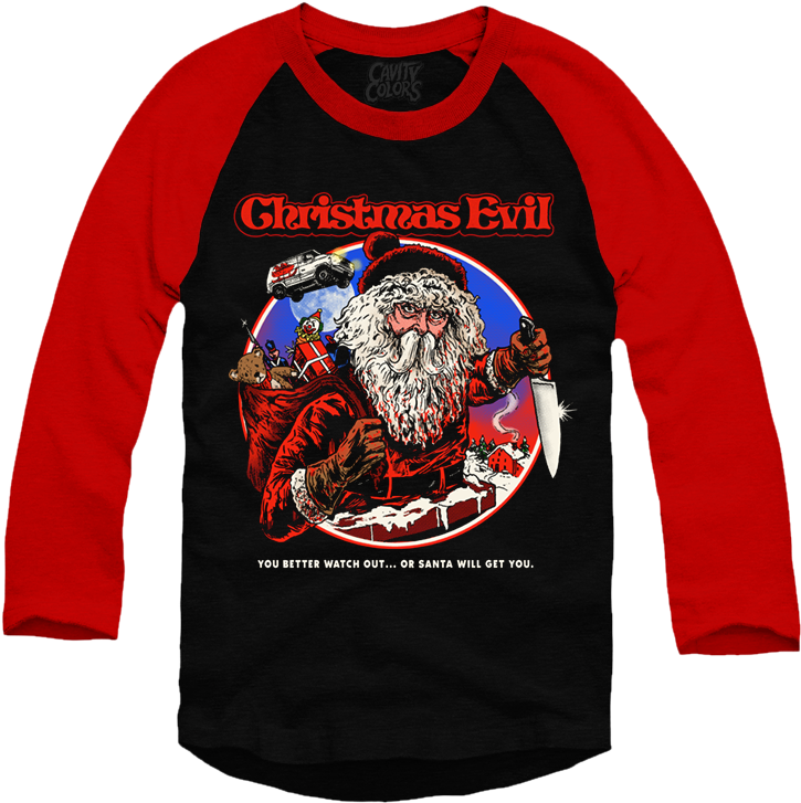 Christmas Evil Vintage Red Sleeve Raglan V=1544631589 - Terminator 2 Gift (828x758), Png Download