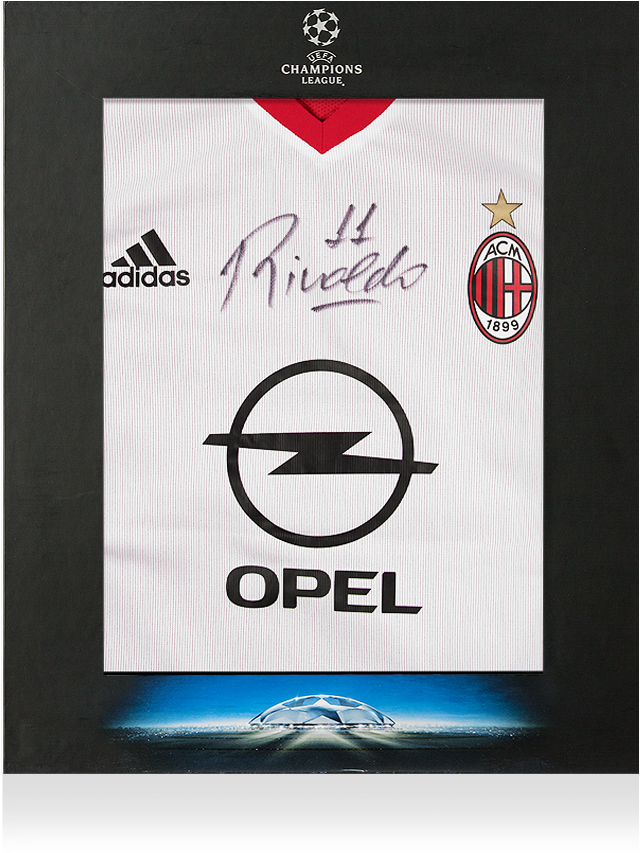 Rivaldo Official Uefa Champions League Front Signed - Ac Milan Away Shirt 2004 05 (870x890), Png Download