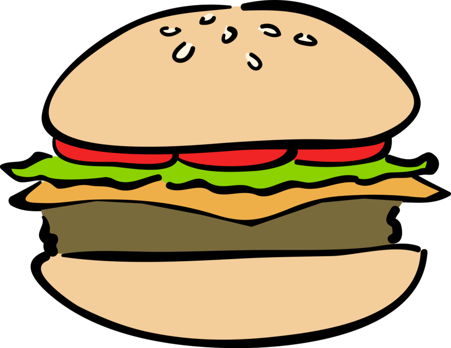 Burger Meal Vector Image Illustration Of Fast - Hamburger (907x700), Png Download