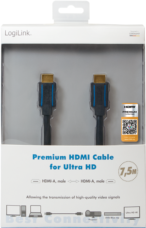 Chb007 Premium Hdmi Cable For Ultra Hd, - Logilink Hdmi Ultra Hd 7.5m (800x800), Png Download