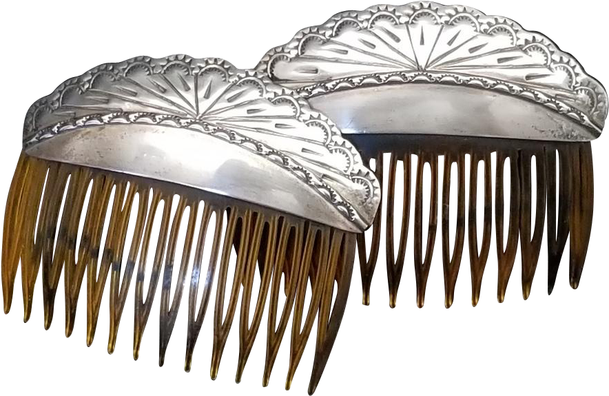 Vintage Pair Sterling Silver And Faux Tortoise Shell - Comb (883x883), Png Download