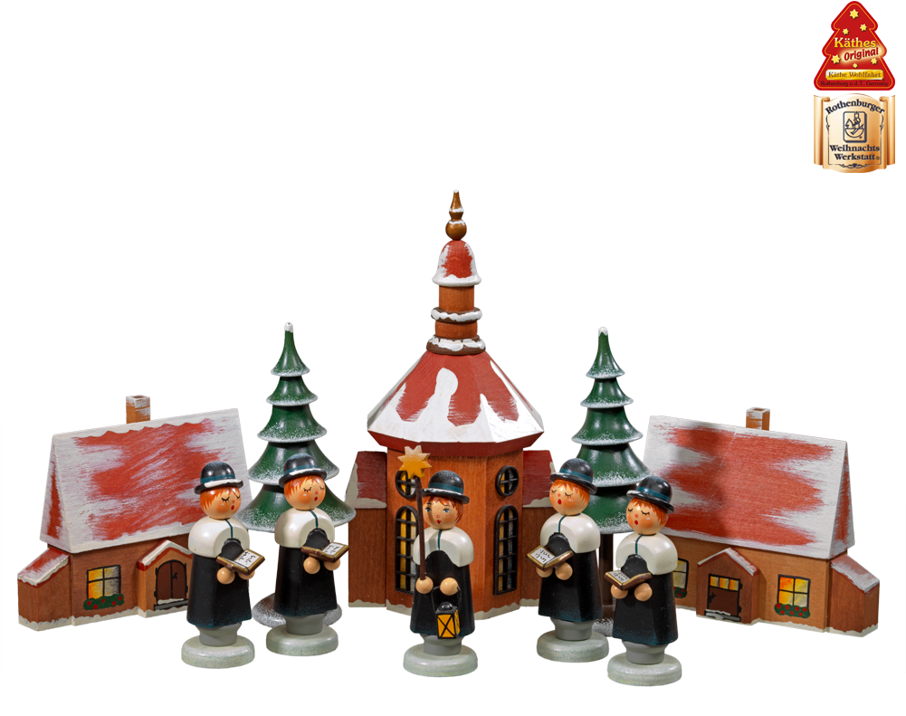 Christmas Carolers With Church And Wooden Box - Christmas Day (1000x1000), Png Download