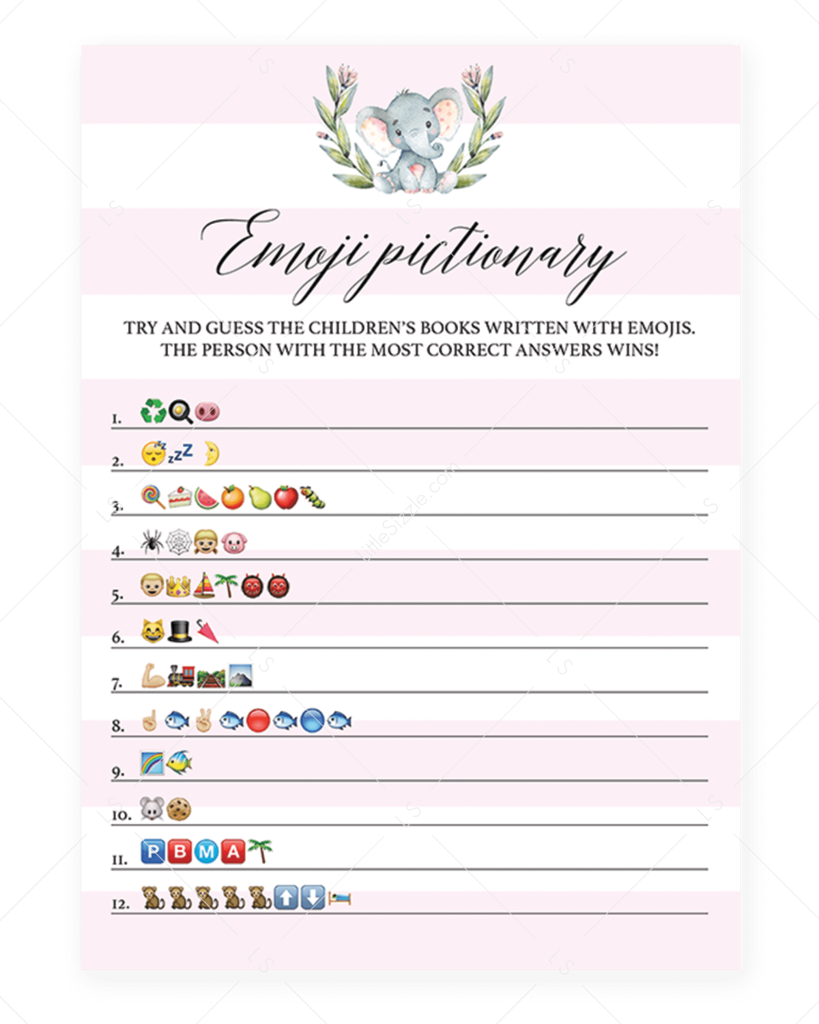 Pink Baby Shower Emoji Pictionary Printable By Littlesizzle - Emoji Baby Shower Game Printable (819x1024), Png Download