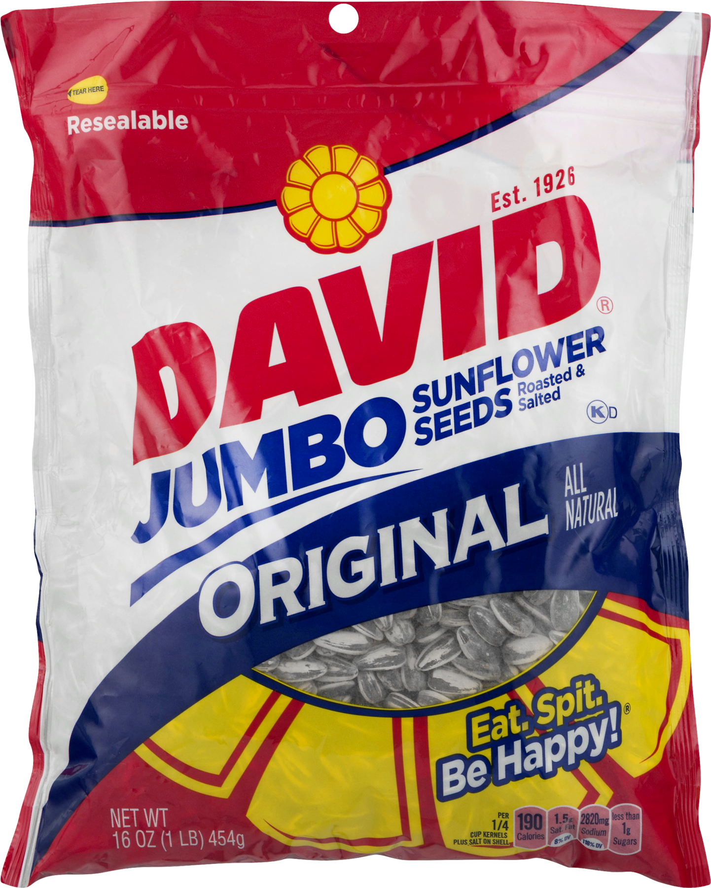 David Roasted And Salted Original Jumbo Sunflower Seeds, - David Sunflower Seeds Jumbo - Bag 5.25 Oz Each (12 (1800x1800), Png Download