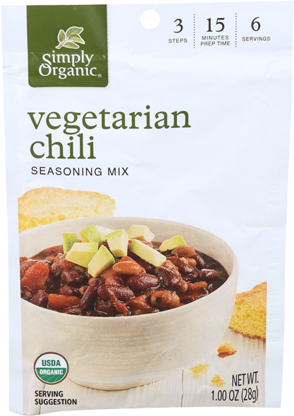 Simply Organic Organic Vegetarian Chili Seasoning 1 - Simply Organic Alfredo Seasoning Mix - Pack Of 12 - (650x650), Png Download