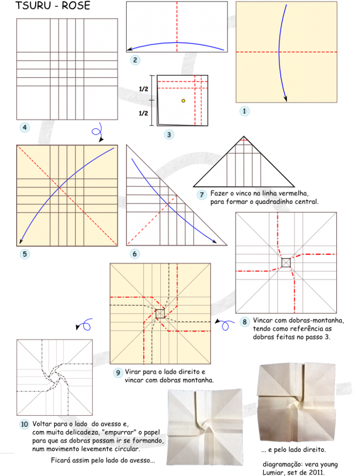 Tsuru Rose Ou Rosa Com Asas Origami Pinterest Origami - Origami Rose Crane Instructions (724x1024), Png Download