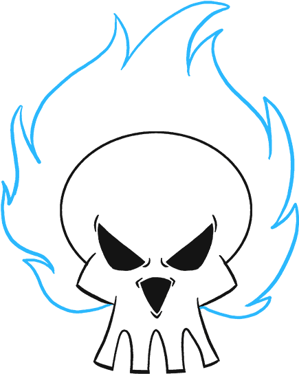How To Draw Flaming Skull - Drawing (680x678), Png Download