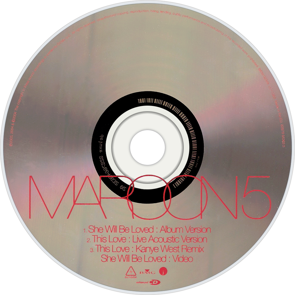 Maroon 5 She Will Be Loved Cd Disc Image - Maroon 5 Red Pill Blues Disc (1000x1000), Png Download