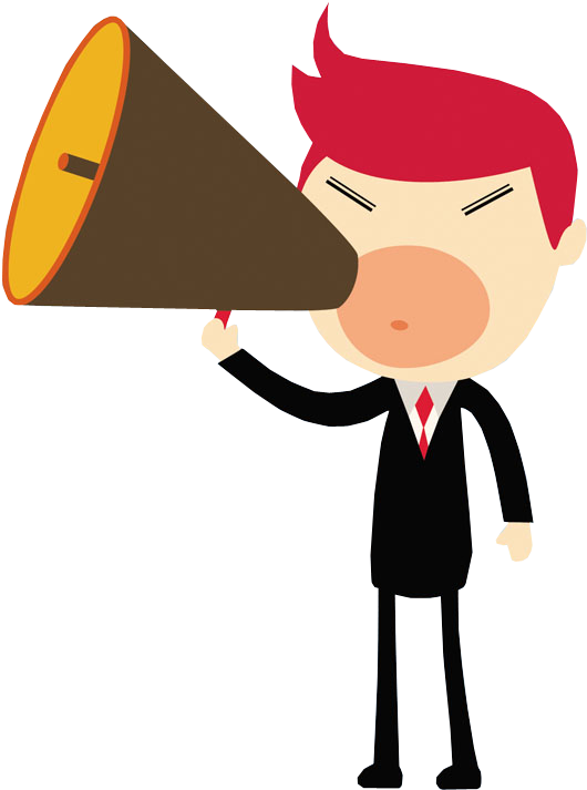 Business Man Shouting In A Megaphone - Man With Loudspeaker Png (600x730), Png Download