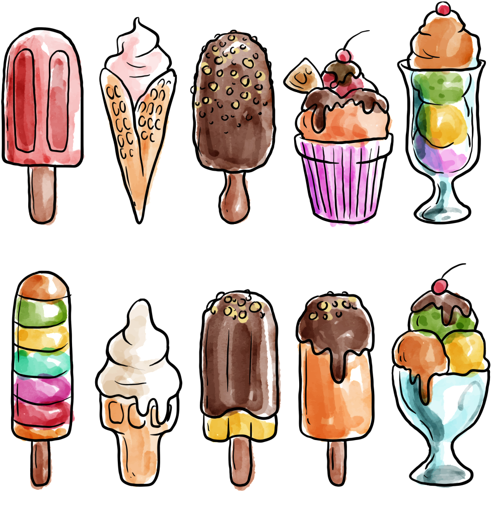 Featured Ice Cream Transparent - Ice Creams Hand-drawn Watercolor Cool T-shirt (1024x1092), Png Download