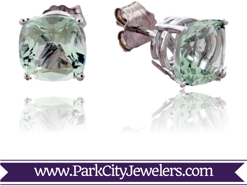 7mm Cushion Green Amethyst Post Earrings - Golf Bag Charms (800x800), Png Download