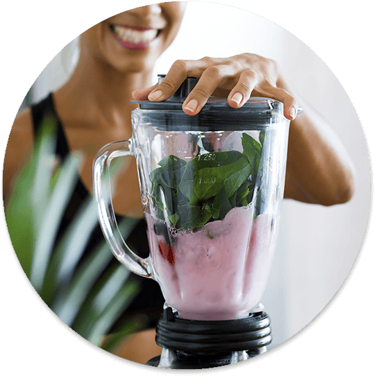 Woman Making Smoothie In Blender - Blending Food (548x548), Png Download