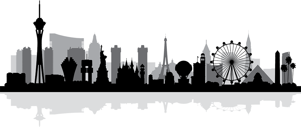 Vegas Skyline Png - Las Vegas City Skyline Silhouette (1000x423), Png Download