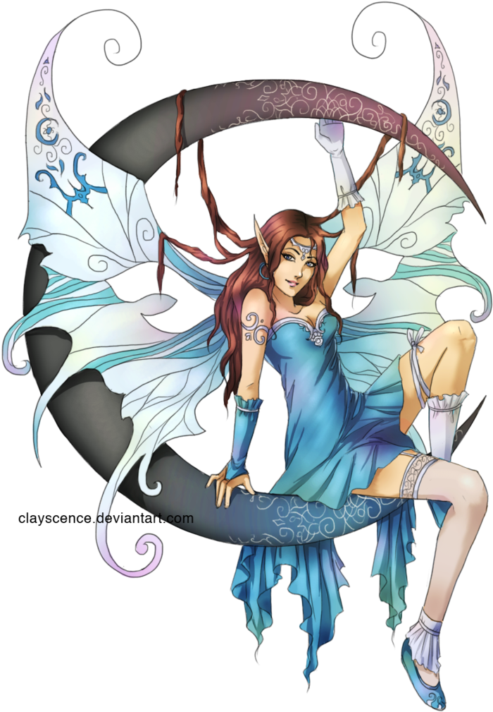 Fairy Tattoos Png - Fairy On A Crescent Moon Tattoo (900x1061), Png Download