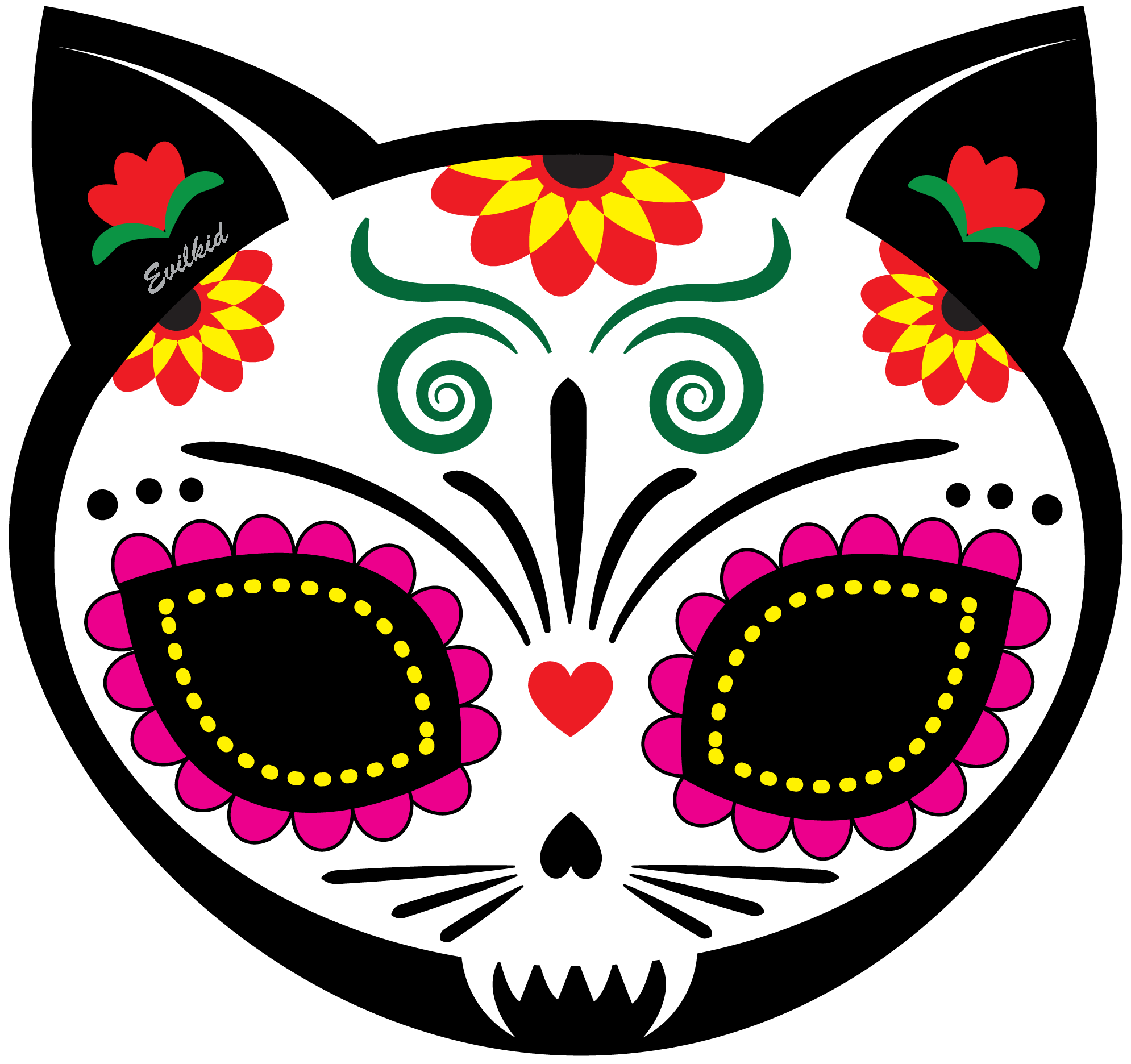 Gato Muerto Cat Sugar Skull For Dia De Los Muertos - Dia De Los Muertos Cat Skull (2000x2000), Png Download