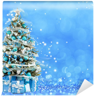 Christmas Tree From The Xmas Lights - Bokeh Blue Winter Christmas (400x400), Png Download