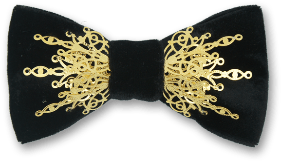 Gothic In Black Velvet Gold Bow Tie - Black And Gold Bow Tie (800x800), Png Download