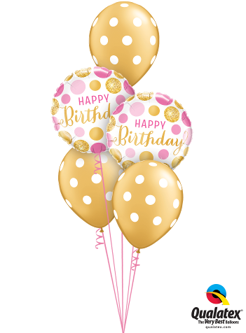 Birthday Classic - Birthday Pink & Gold Dots Foil Mylar Balloon 18" (350x497), Png Download