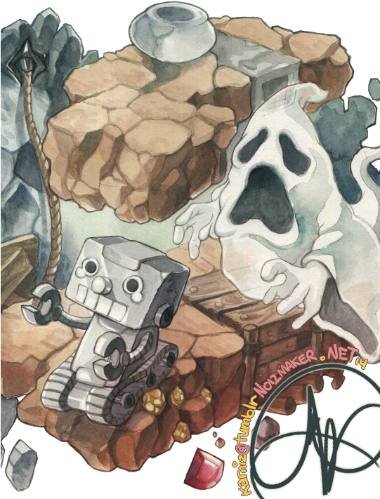 The Robot & Ghost [by The Lovely Mossmouth] Traditional - Still Life (540x720), Png Download